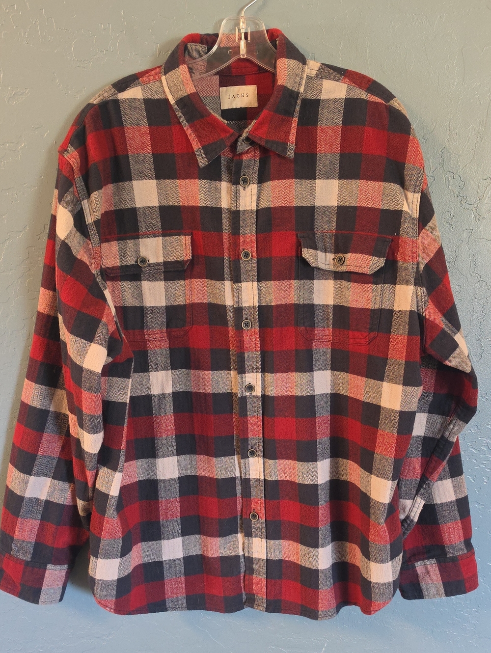 Jachs Flannel Red Blue White Plaid Button-Down Shirt